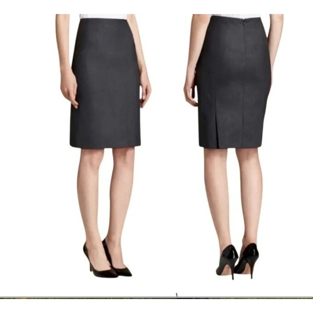 Theory Golda 2 Urban Pencil Skirt (Wool Blend Double Slit Back Hem) Black Zero